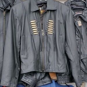 Black Leather Jacket Beaded